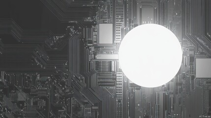 Poster - Abstract circuit board with a bright white circle.