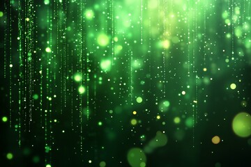 Poster - Vibrant green lights create a magical atmosphere in an abstract design showcasing glowing particles and shimmering trails