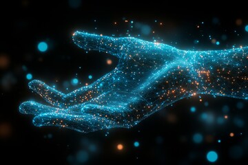 Aufkleber - Glowing hand filled with particles represents connection and creativity in a digital realm
