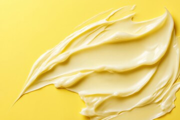 Poster - Creamy yellow substance spread across a bright yellow background in an artistic arrangement