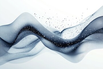 Poster - Flowing abstract design with gray and white waves and shimmering particles in a tranquil setting