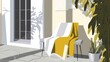 © Arabic - Stylish Patio Design with Yellow Throw Blanket - A Modern Outdoor Oasis