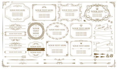 Fototapete - Vintage floral ornament. Vector set frame and border. Vintage typographic decorative ornament . Set of vintage frames..eps