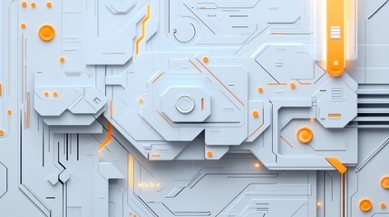 Poster - Abstract futuristic circuit board with orange highlights.