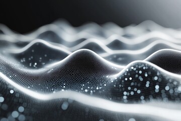Aufkleber - Abstract representation of digital waves with luminous particles in a dark setting
