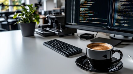 Poster - Optimizing productivity with a dual monitor setup in a bright office space modern workspace inspirational environment