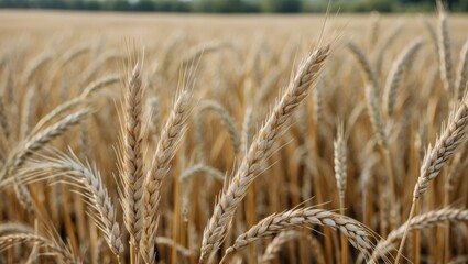 Aufkleber - Wheat Field Close Up Beautiful Agriculture Landscape with Ripe Rye Grains and Scenic Nature Background in Soft Natural Light