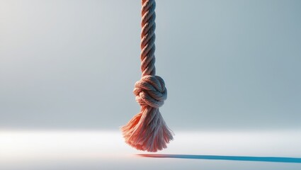 Aufkleber - Twisted rope with a knot against a soft gradient background emphasizing its texture and details in a minimalistic setting