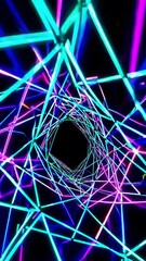 Poster - Dynamic neon tunnel with vivid geometric patterns and pulsating light effects