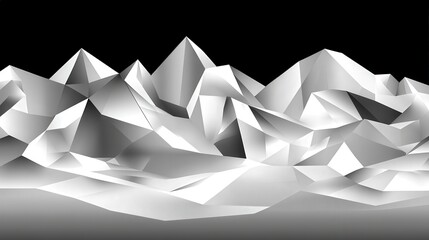Poster - abstract monochrome mountain landscape with sharp peaks and valleys against a black background