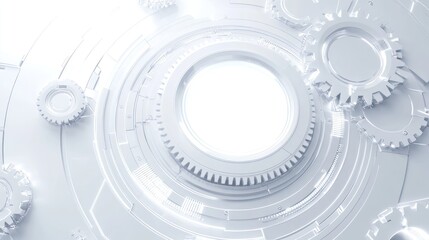 Poster - White gears mechanism, technology background, engineering, innovation