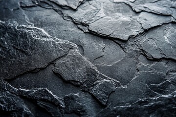 Poster - Textured slate surface showing intricate patterns and layers in natural stone formation lighting