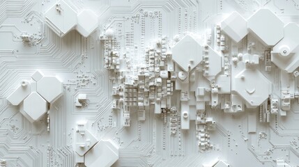 Poster - White futuristic circuit board texture background