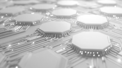 Poster - White hexagonal circuit board technology background