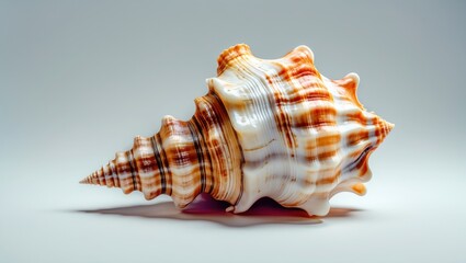 Poster - Colorful sea shell with intricate patterns and textures isolated on a light backdrop emphasizing natural beauty and coastal themes.