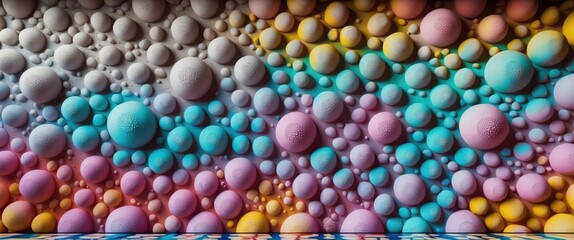Aufkleber - Colorful abstract wall pattern with 3D spherical shapes in pastel shades creating a vibrant and dynamic visual effect for interior design.