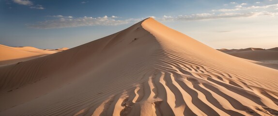 Aufkleber - Majestic sand dune landscape showcasing intricate patterns and textures under soft sunlight against a clear blue sky.