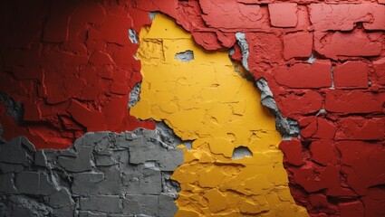 Aufkleber - Vibrant abstract wall texture featuring red, yellow, and gray colors ideal for backgrounds, wallpapers, and artistic design projects.