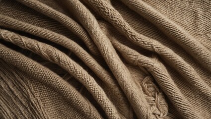 Aufkleber - Beige knitted woolen fabric background in warm tones showcasing intricate textures and cozy rustic feel for textile and fashion design projects.
