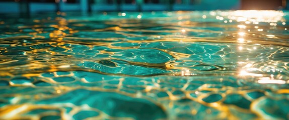 Wall Mural - sunlight reflecting on clear water surface in serene setting, capturing tranquility and beauty in ta