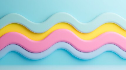 Poster - abstract wavy shapes in pastel colors on light blue background for modern design and creative projec
