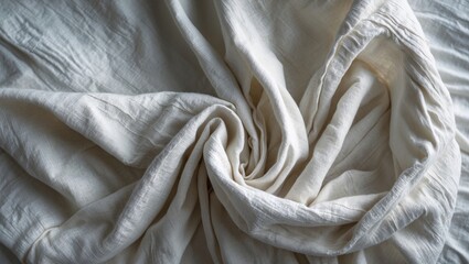 Aufkleber - Textured folds of aged white fabric showcasing its soft, worn appearance ideal for background use in design and textile projects.