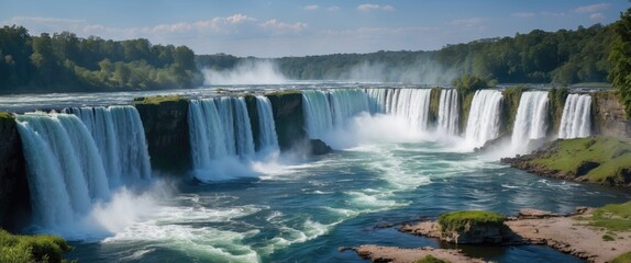 Wall Mural - majestic waterfall scene capturing the beauty of nature with vibrant water flow and lush greenery id