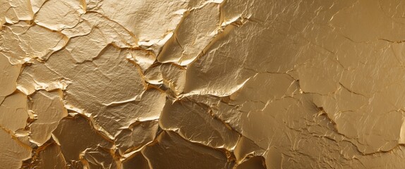 Aufkleber - Textured rough gold surface background with crumpled patterns creating an uneven and luxurious backdrop for various design applications.