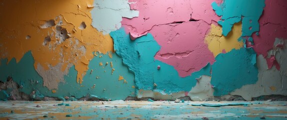 Aufkleber - Colorful distressed plaster wall with peeling paint texture suitable for background or artistic design projects