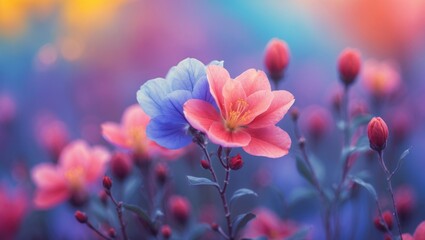 Aufkleber - colorful floral background with soft blur effect showcasing vibrant petals in shades of pink and blu