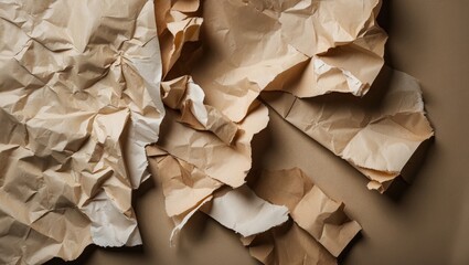 Aufkleber - Textured crumpled scrap paper in various shades of brown showcasing unique patterns and wrinkles on a neutral background.