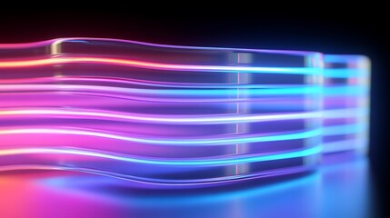 Poster - colorful neon waves motion background with bright blue and pink lights on black surface for creative