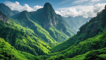 Wall Mural - majestic green mountains under a clear sky showcasing lush vegetation and serene landscape after the