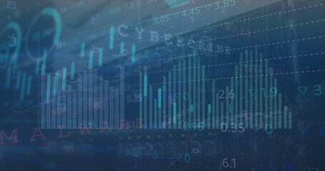 Poster - image of financial data processing over dark background