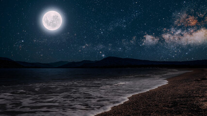 Wall Mural - a movement of stars in the night sky with the view of mountains..