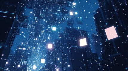 Poster - Futuristic city data stream, night, digital, technology