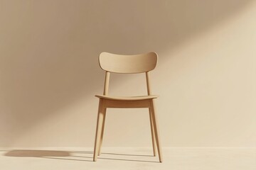 Poster - A wooden chair stands in the room against a beige background