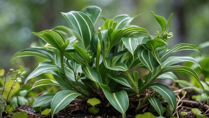Poster - Lush green Platycerium Bifurcatum plant with striking foliage captured in close-up, showcasing its intricate leaf patterns and vibrant colors.