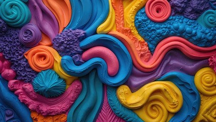 Poster - Colorful Plasticine Texture Abstract Art with Swirls and Patterns for Decorative Wallpaper Background Design.