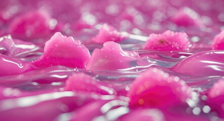 Poster - Abstract pink fluid texture with bubbles and peaks creating a vibrant smooth background for creative designs and modern aesthetics.