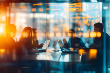 Wall Mural - abstract blur image of business people walking at modern hallway with bokeh for background usage