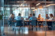 © fadi - Abstract blur image of Business people walking at modern hallway with bokeh for background usage
