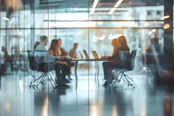 Wall Mural - abstract blur image of business people walking at modern hallway with bokeh for background usage