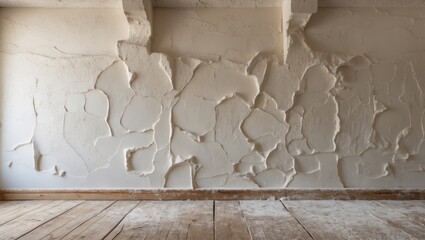 Poster - textured plaster wall with peeling and damaged sections in a bright interior setting showcasing rust
