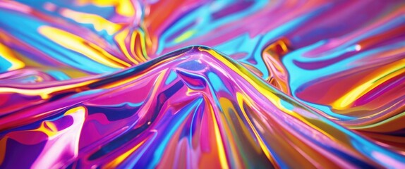 Poster - Colorful iridescent plastic texture creating a glossy wave pattern suitable for backgrounds and creative design projects.
