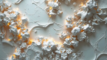 Poster - textured plaster background with floral motifs and warm lights creating a soft and elegant ambiance 
