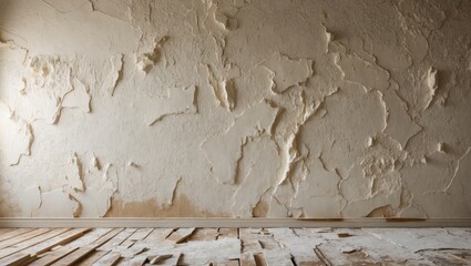 Poster - Textured plaster wall with peeling surface creating a rustic backdrop for interior design or artistic use. Ideal for backgrounds and visuals.