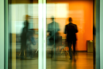 Wall Mural - abstract blur image of business people walking at modern hallway with bokeh for background usage