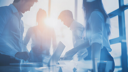 Wall Mural - abstract blur image of business people walking at modern hallway with bokeh for background usage