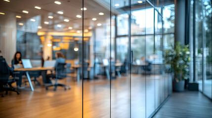 Wall Mural - abstract blur image of business people walking at modern hallway with bokeh for background usage